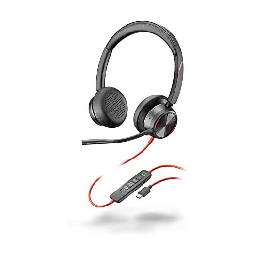 Poly - Blackwire 8225 Wired Headset with Boom Mic (Plantronics) - Dual-Ear (Stereo) Computer Headset - USB-C to Connect to Your PC/Mac - Active Noise Canceling - Works with Teams, Zoom & More