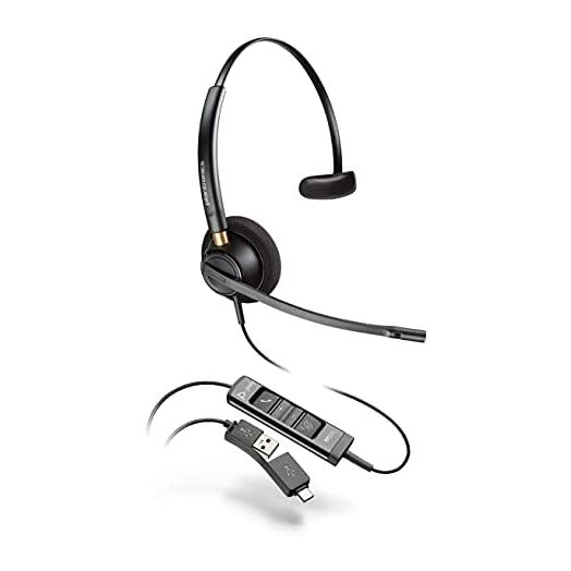 Poly - EncorePro 515 USB-A and USB-C USB Headset (Plantronics) - Cloud System Updates - Acoustic Hearing Protection - Works with Avaya, Genesys, and Cisco Call Center Platforms - Single Ear/Mono