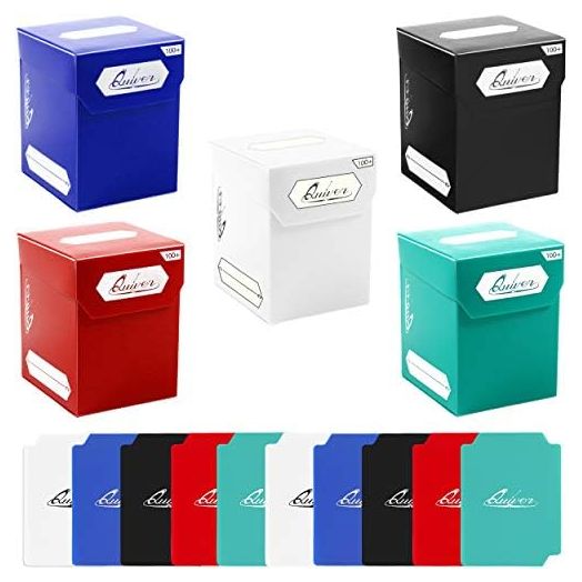 Quiver Time 100+ Standard Deck Blocks with 2 Dividers/Card Deck Box - Set of 5 MTG Deck Box - Compatible with Magic Commander, Yugioh & other TCG cards - (White, Black, Blue, Red & Green)
