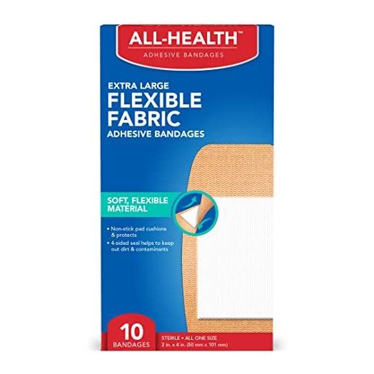 All Health Flexible Fabric Adhesive Bandages, XL 2 in x 4 in, 10 ct | Extra Large Flexible Protection for First Aid and Wound Care