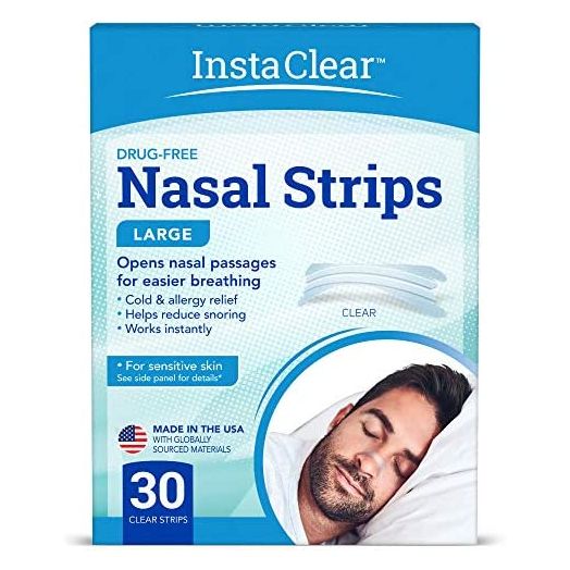Instaclear Nasal Breathing Strips, Clear Large 30 ct | Works Instantly, Nasal Congestion Relief, Stops Snoring, Cold & Allergy