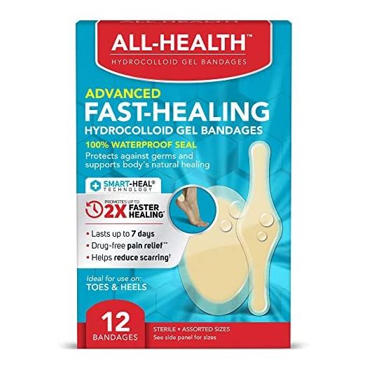 All Health Advanced Fast Healing Hydrocolloid Gel Bandages, Assorted Sizes, 12 ct | 2X Faster Healing for First Aid Blisters or Wound Care