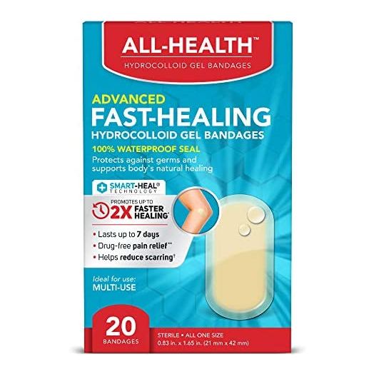 All Health All Health Advanced Fast Healing Hydrocolloid Gel Bandages, Regular 20 ct | 2X Faster Healing for First Aid Blisters or Wound Care, 20 Count