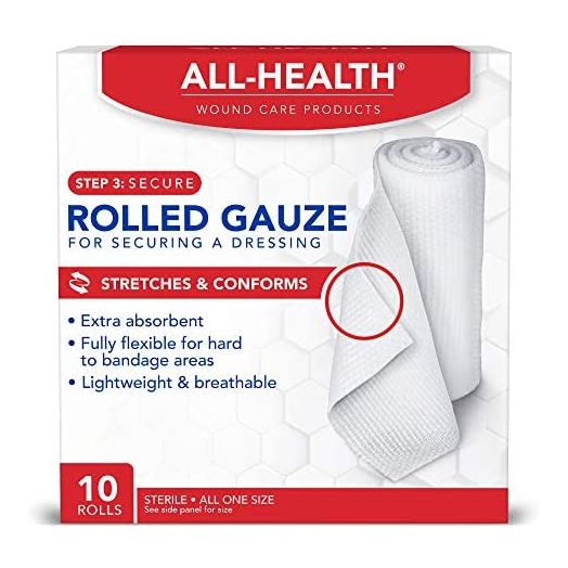All Health Rolled Gauze Pads 3 X 2.5 Yds for Cleaning or Covering Wounds, White, 10 Count