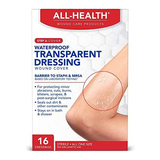 All Health Clear Waterproof Transparent Dressing Wound Cover, 2.36 in X 2.75 in, 16 Count