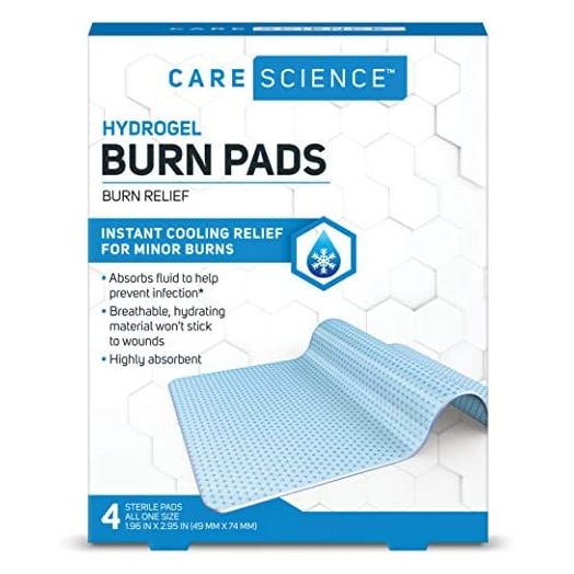 Care Science Hydrogel Sterile Burn Pads & Wound Dressing for Burn Relief, 4 ct | Instant Cooling Relief for Minor Burns