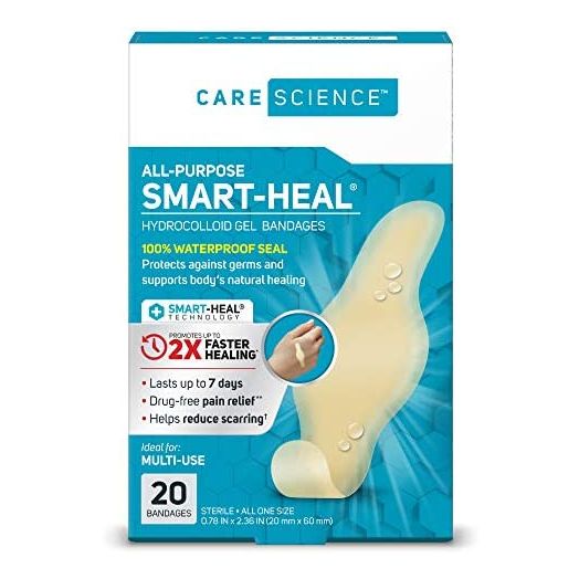 Care Science Fast Healing All-Purpose Hydrocolloid Gel Bandages, 20 ct | 100% Waterproof Seal Promotes Up to 2X Faster Healing, Reduces Scarring, for Wound Care or Blisters