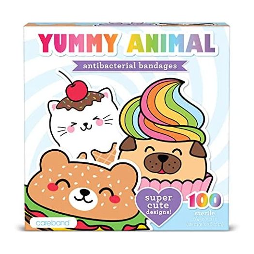 Yummy Animal Kids Bandages, 100 ct Super Cute Designs | Wear Like Stickers, Adhesive Antibacterial Bandages for Minor Cuts, Scrapes, Burns. Easter Basket Stuffers for Kids & Toddlers