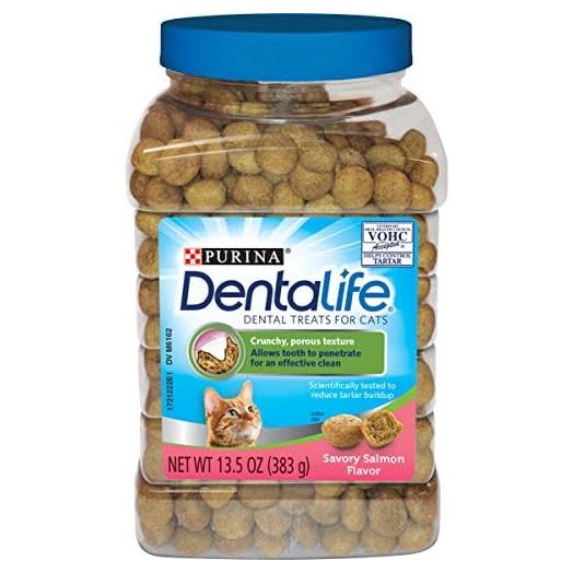 Purina DentaLife Made in USA Facilities Cat Dental Treats, Savory Salmon Flavor - 13.5 oz. Canister
