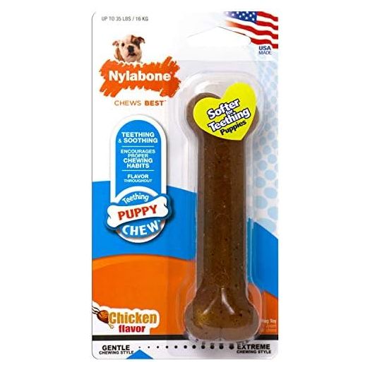 Nylabone Puppy Chew Toy - Puppy Chew Toys for Teething - Puppy Supplies - Chicken Flavor, Medium/Wolf (1 Count)
