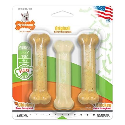 Nylabone FlexiChew Moderate Dog Toys Triple Pack Chicken & Original Small/Regular (3 Count)