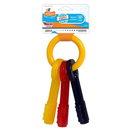 Nylabone Puppy Chew Keys Toy - Puppy Chew Toys for Teething - Puppy Supplies - Bacon Flavor, Medium/Wolf (1 Count)