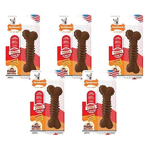 Nylabone 5 Pack of Power Textured Bone Dog Toys, Regular, Flavor Medley Infused Chew Toy