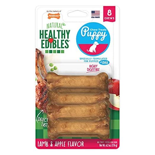 Nylabone Healthy Edibles Puppy Natural Long Lasting Dog Chew Treats Lamb & Apple X-Small/Petite (8 Count)