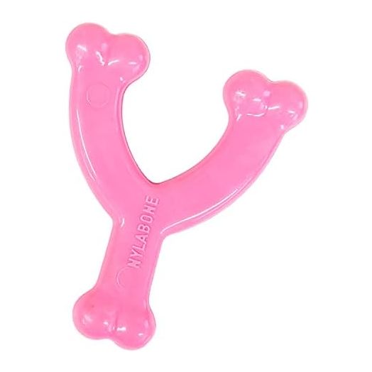 Nylabone Puppy Wishbone Chew Toy - Puppy Chew Toy for Teething - Puppy Supplies - Pink, Chicken Flavor, X-Small/Petite (1 Count)