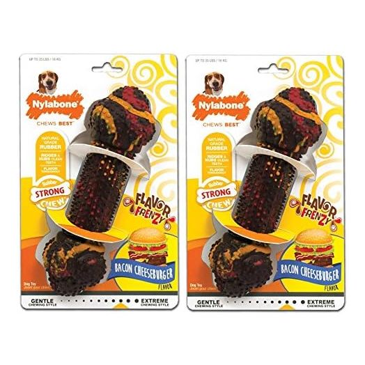 (2 Pack) Nylabone Flavor Frenzy Bacon Cheeseburger Flavored Dog Chew Toy, for Dogs up to 35 Pounds