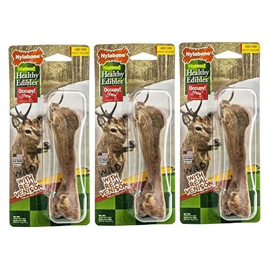 Nylabone 3 Pack of Healthy Edibles Wild Venison Dog Treat Bones, Large