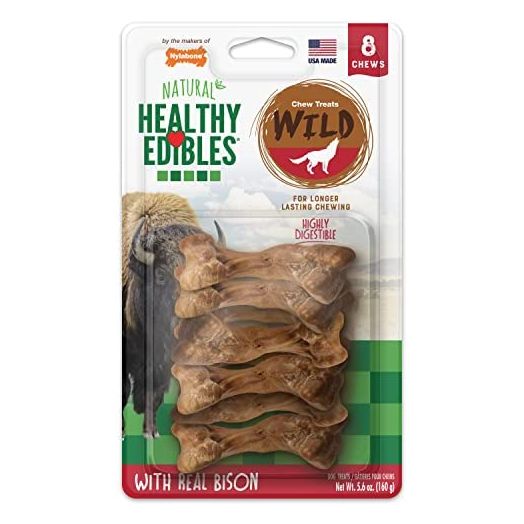 Nylabone Healthy Edibles WILD Natural Long Lasting Bison Flavor Dog Chew Treats Wild Bone Small/Regular (8 count)