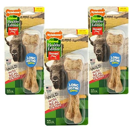 (3 Pack) Nylabone Healthy Edibles Wild Bison Dog Treat Bones - Size Large, 4.9 Oz Each