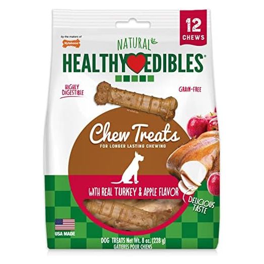 Nylabone Healthy Edibles All-Natural Long Lasting Turkey & Apple Dog Chew Treats 12 count Turkey & Apple X-Small/Petite