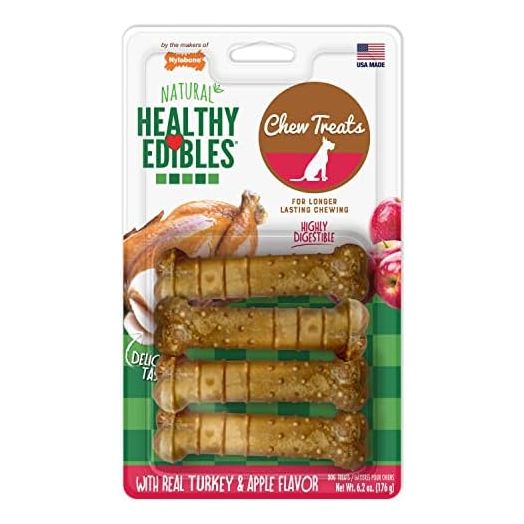 Nylabone Healthy Edibles All-Natural Long Lasting Turkey & Apple Dog Chew Treats 4 count Turkey & Apple Small/Regular