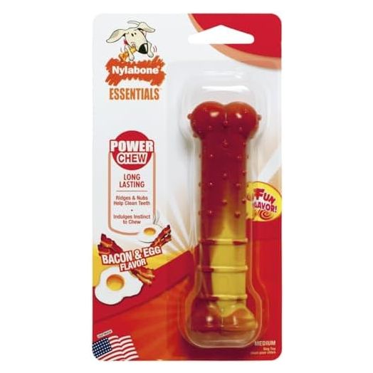 Nylabone Flavor Fun Power Bacon & Egg Flavor Chew Dog Toy, Medium