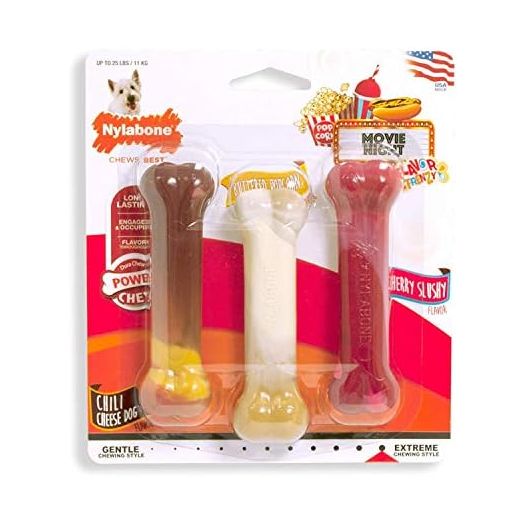 Nylabone Flavor Frenzy Power Chew Triple Pack Chili Cheese Dog, Popcorn & Cherry Small/Regular (3 Count)