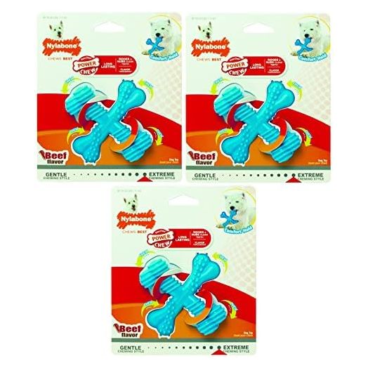 Nylabone 3 Pack of Power Chew X Bones, Regular, Beef Flavor Toys for Dogs Up to 25 Pounds