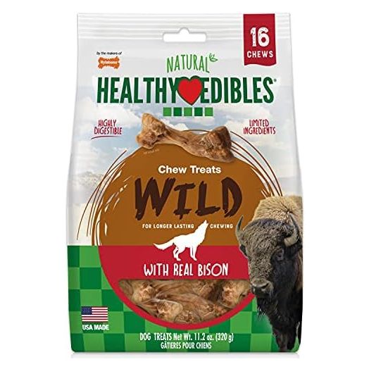 Nylabone Healthy Edibles WILD Natural Long-Lasting Dog Treats - Dog Bone Treats - Bison Flavor, Small (16 Count) | Nylabone