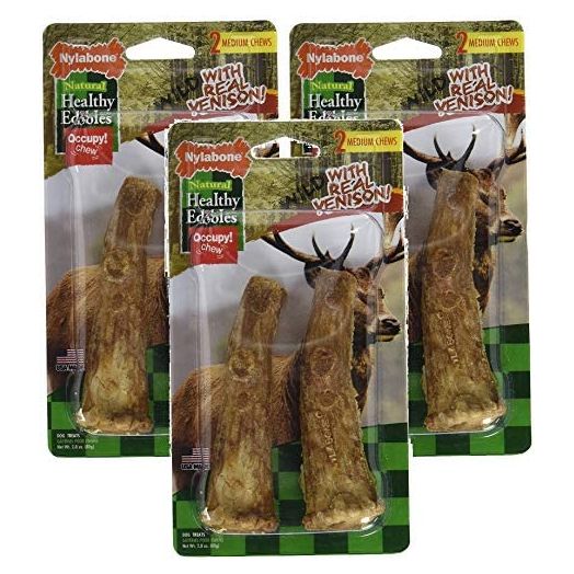 (3 Pack) Nylabone Healthy Edibles Edible Antler Real Venison Dog Treats, 2 Treats Each