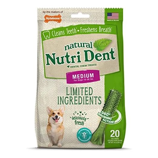 Nylabone Nutri Dent Dog Dental Chews - Natural Dog Teeth Cleaning & Breath Freshener - Dental Treats for Dogs - Fresh Breath Flavor, Medium (20 Count)