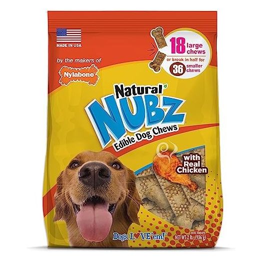 Nylabone Nubz Natural Chicken Flavor Edible Chew Treats for Dogs, Made in USA, Large - Up to 50 lbs. (18 Count)