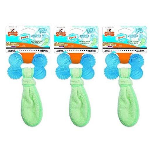 Nylabone 3 Pack of Chill 'n Chew Puppy Teething Toys, Small, Allergen-Free Peanut Butter Flavor