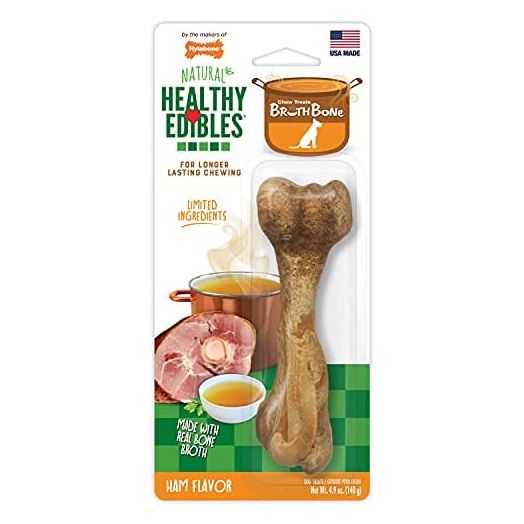 Nylabone Healthy Edibles Broth Bone All Natural Dog Treats Made With Real Bone Broth 1 Count Giant - Up to 50 lbs.