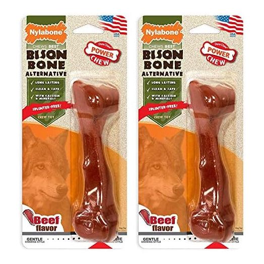 Nylabone 2 Pack of Power Chew Bison Bone Alternatives, Giant, Nylon Dog Toys