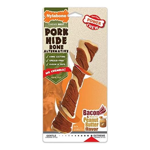 Nylabone Power Chew Alternative Pork Hide Bone Pork Hide Bacon & Peanut Butter Large/Giant (1 Count)