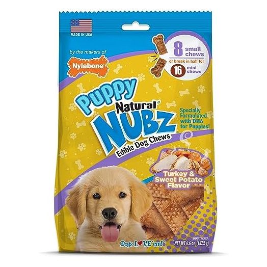 Nylabone Nubz Natural Turkey & Sweet Potato Flavor Edible Chew Treats for Dogs, Made in USA, Small - Up to 25 lbs. (8 Count)