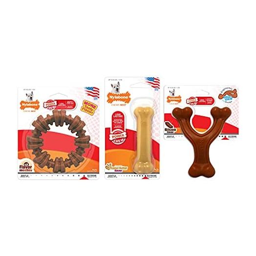 Nylabone Power Chew Textured Ring Dog Chew Toy for Aggressive Chewers with Bold Flavor and Made in The USA