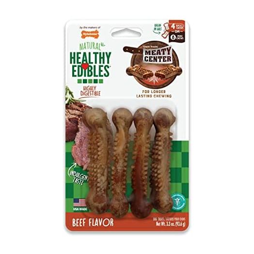 Nylabone Healthy Edibles Natural Dog Chews Long Lasting Meaty Center Beef Flavor Treats for Dogs, Small (4 Count)