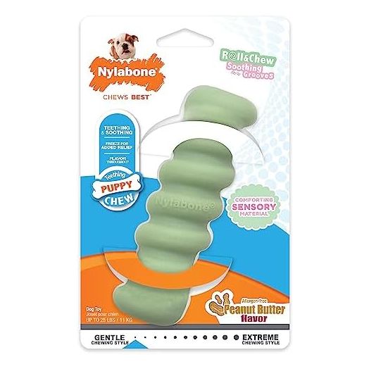 Nylabone Sensory Material Puppy Chew Toy Stick - Puppy Teething Toy for Boredom & Stimulation - Puppy Supplies - Peanut Butter Flavor, Small/Regular (1 Count)