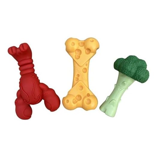 Nylabone Power Chew Dog Toy Pack for Aggressive Chewers - with a Funny Twist! Tough & Durable Dog Toys - Lobster, Cheese, and Broccoli Shapes, Large/Giant (3 Count)