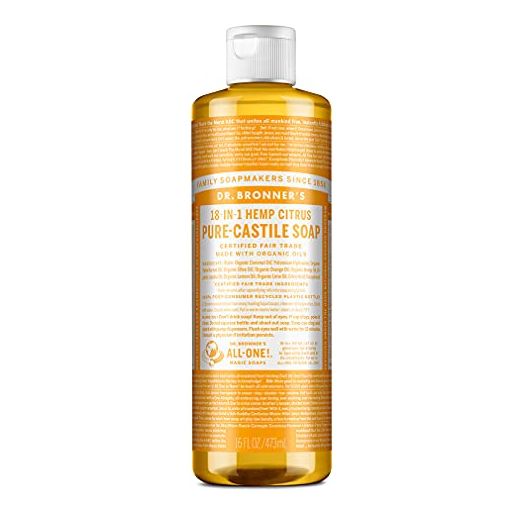Dr. Bronner’s - Pure-Castile Liquid Soap (Citrus, 16 ounce) - Made with Organic Oils, 18-in-1 Uses: Face, Body, Hair, Laundry, Pets and Dishes, Concentrated, Vegan, Non-GMO