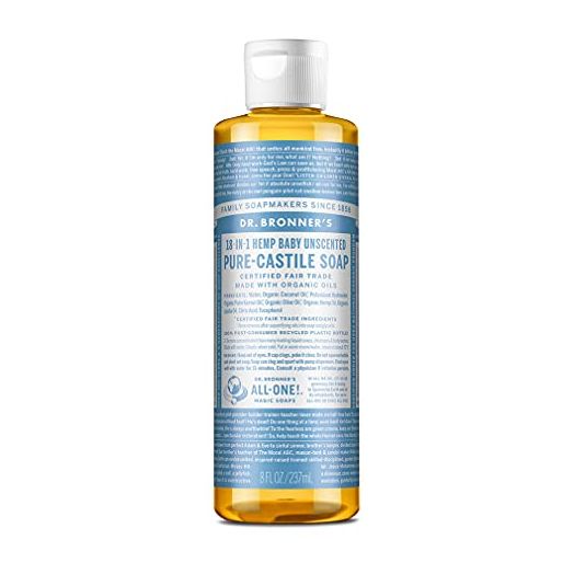 Dr. Bronners Pure-Castile Liquid Soap, Baby Unscented, 8 Ounce