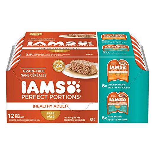 Iams Iams Perfect Portions Grain Free Adult Wet Cat Food Pate Chicken Recipe & Tuna Recipe Variety Pack, (12) 1.32 Oz. Twin Pack Trays, 12count (pack Of 12)