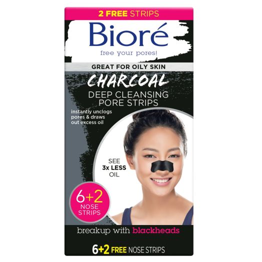 Bioré Deep Cleansing Pore Strips, for Blackhead Removal, with Natural Charcoal, BONUS 6+2 Count