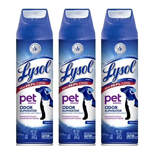 Lysol Pet Odor Eliminator Spray, Sanitizing and Disinfecting Spray for Pet Odors, 15oz (Pack of 3)