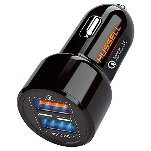 Hussell Car Charger Adapter - 3.0 Portable USB w/Fast Charge Technology & Dual Ports - Compatible w/Apple iPhone, Android, Tablet or Other USB Device