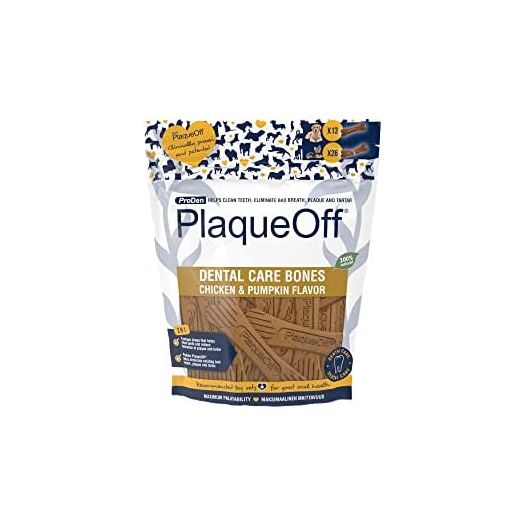 ProDen PlaqueOff System Dental Care Bones - Dog Breath Freshener & Tartar Remover - Medium & Large Dog Teeth Cleaning Dental Formula - Chicken Pumpkin Flavor - 17 oz