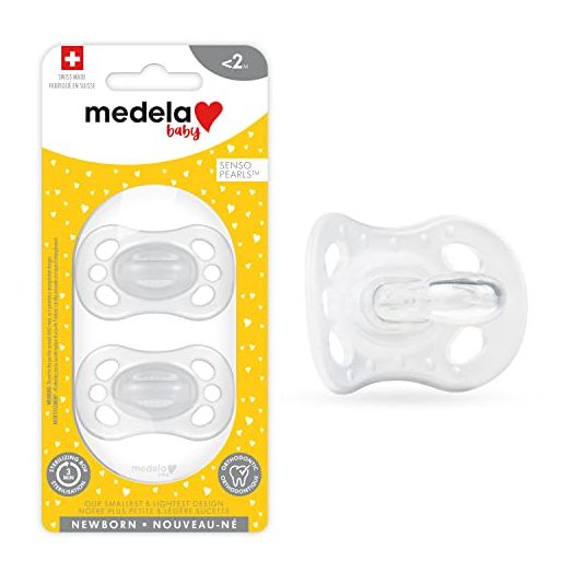 Medela Baby Pacifier | Newborn 0-2 Months | 2-Pack | Includes sterilizing case | Silicone- and BPA-Free | Supports Natural Suckling | Clear