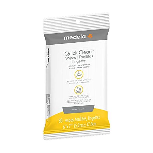 Medela Quick Clean Breast Pump and Accessory Wipes, 30 Count Resealable Count, Convenient and Hygienic On The Go Cleaning for Tables, Countertops, Chairs, and More